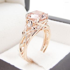 Anéis de casamento requintados requintados em ouro rosa banhado de champanhe zircon ring coquetel festa banda de noiva Promise jóias de noivado