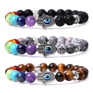 Perline 7 Yoga Chakra Bracciale in pietra Filo naturale Fascino a mano Ametista Howlite Lapis Gemma Perline Elastico Per Uomo Donna Moda D Dhaz6