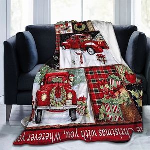 Blanket Nordic Red Truck Flannel Merry Christmas Year Fashion Throw for Bed Sofa Couch Quilt Queen King Twin Size 221109