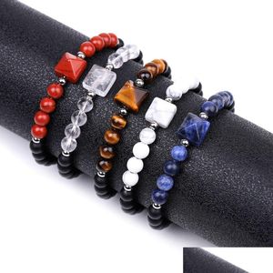 Piramide sfaccettata con perline Bracciale con filo di pietra naturale Occhio di tigre Ametista Quarzo rosa semiprezioso Diaspro rosso Howlite Yoga Moda Dro Dhwou