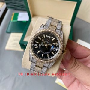 5-gwiazdkowy Super 17 Style Full Diamond Watch Niebeller Black Dail dwukolorowy Złota Stal 42 mm zegarek 326933 Automatyczne 18K Sapphire zegarki na ręce męskie na rękę