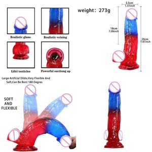 Nxy Dildos Dongs New TPE Crystal Two-Color Red and Blue Mixed Color Penisカップルおもちゃ女性大人のマスターベーター楽しい製品220516