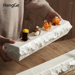 Plates Stone Pattern Long Strip Plate Upscale El Restaurant Tableware Sushi Sashimi Serving Tray Dessert Cold Dish Cooking