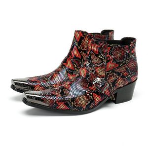 Botas Fashion Snake Print Real Leather Men Men Angle Boots Plus увеличить рост мужской туфли для обуви повседневной вечеринки короткие ботинки