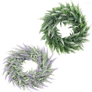 Decorative Flowers Artificial Wreath 14.2'' Lavender Spring Round For The Front Door Celebration Party Wedding Decoration