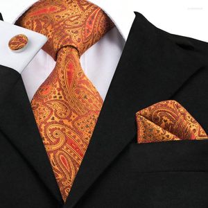 Bow Ties SN-976 Orange Black Red Floral Tie Hanky ​​Cufflinks Set Mans Silk for Men Formal Wedding Party Groom