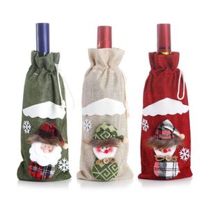 Creative Cartoon Christmas Decorations for Home Burlap Embroidery Angel Old Man Wine Bottle Cover Set Christmas champagne coat clothes Gift Bag Santa Sack