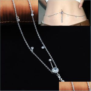 Bauchketten Wasit Glockenkette Kristall Körperschmuck Edelstahl Strass Nabelknopf Piercing Baumeln Ringe Für Frauen Geschenk Drop Dhxeo