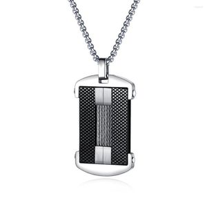 Pendant Necklaces 2022 Hip Hop Stainless Steel Accessories Jewelry Punk Vintage Black Carbon Fiber Dog Tag Necklace Men Collier Homme