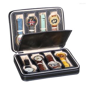 Caixas de relógio Caixa de armazenamento de jóias portáteis 2/4/8 Grid Travel Zipper Case Artificial Leather Watches Display Organizer