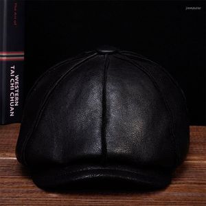 Ball Caps HL112 2022 Winter Warm Russian One Fur Beret Belt Gatsby Hunting Hats With Real Inside Men's Leather Baseball Hat