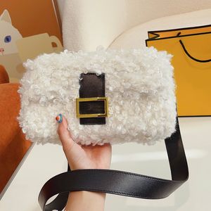 Wool Lamb Baguette Bag Flap Messenger Bags Crossbody Handbag Fashion Gold Metal Letter Buckle Removable Leather Shoulder Strap Internal Lettering Full Print