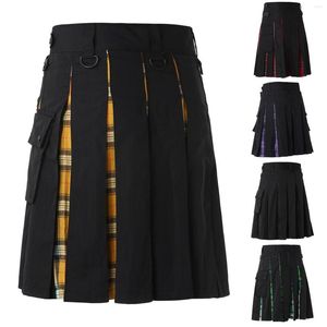 Calça masculina masculino de jeans preto irlandês Tartan moderno kilt saias 2022 Men's Scottish Plaid Print Festive Skirt Check Contraste Pleated