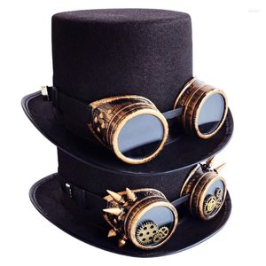 Berets Vintage Black Steampunk Top Hat Gear Glasses Punk Gothic HeadWear Holiday Party Decoration Halloween Accessories