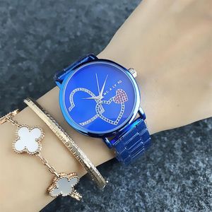 M Design Brand Quartz Watches for Women Girl Chirliful Crystal Love Shape Style Metal Steel Band M55332L