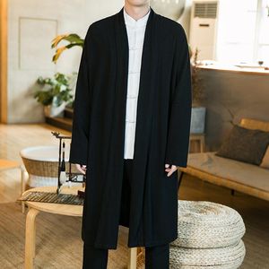 エスニック服2022春秋のロングコートなしボタンなしプラスサイズリネンカーディガン中国の伝統的なドレストーアスロブクロークジャケットメン