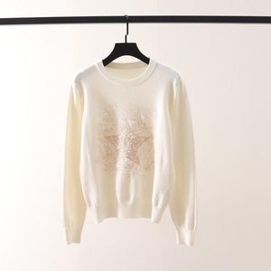 Frauenstrick Sigutan Herbst fünfzackiger Stern Gold Seide Stickerei Frauen Pullover Strickwaren Rundhals Langarm weibliche Unterlage Pullover