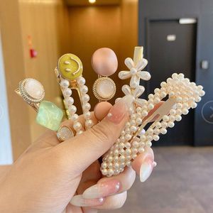 2022 new fashion Luxury Hair Clips & Barrettes Pearl Smiling Face Round Charm Bright Colors Side Clip top quality