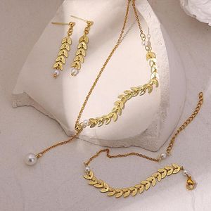 Catene AENSOA Minimalista Spiga di Grano Collane con ciondolo di perle Collana geometrica in acciaio inossidabile color oro Gioielli semplici