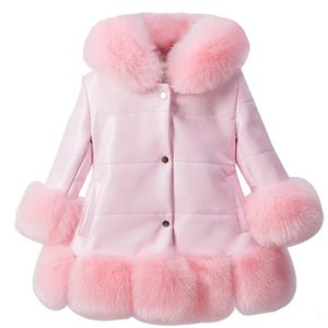 ダウンコートファッションベビー冬の暖かい毛皮の女の子のための長袖のフード付き厚いジャケットクリスマスパーティーキッズアウトウェア服l221110