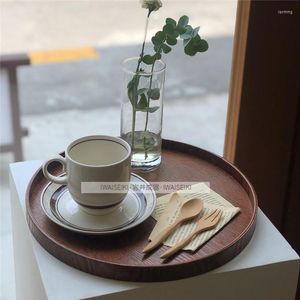 Tallrikar iwai Chengqi Japanese Round Wood Tray Tea Coffee Shop Inventory Core Plate Hush￥llens lagringsmat