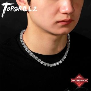 Pendant Necklaces TOPGRILLZ Color Preservation Waterproof Necklace 10mm Iced Clustered Tennis Chain With Spring Clasp HipHop Fashion Jewelry 221109