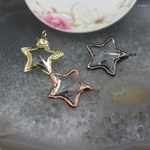 Charms 5 pz / lotto Orecchini pendenti in vetro con castone a forma di stella placcatura canna di fucile / collana in oro rosa con bordi sfaccettati trasparenti