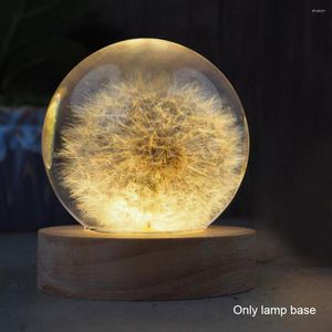 Lamphållare Holder Base Crystals Glass Ball Accessories Art Round Wood Night Light Ornament Display Stand USB LED Illumination DIY