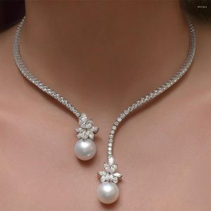Choker Stonefans Baroque Rhinestone kołnierz Naszyjka Moda Pearl Pendant Clavicle Sain for Women Crystal Open Jewelry