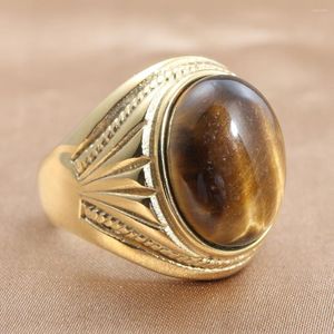 Wedding Rings Fashion Stainless Steel Brown Stone Ring Couples Men And Women Trendy Simple Punk Jewelry Gift 24051