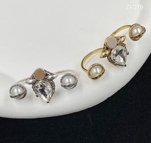 Punk Teardrop Shape Diamond Rings Bague Double Finger Rings Retro Hip Hop Pearl Ring Women Designer smycken för festjubileum