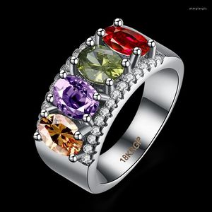 Trouwringen Verlovingsring Mode-sieraden Lab Veelkleurig Zirkonia Zilver Kleur Overlay voor dames Maat 6 7 8 9 AR2032