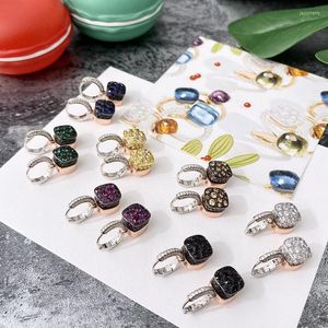 Stud Earrings Fashion Copper Gold Plated Jewelry Exquisite Simple Metallic Color Matching Diamond Square Honeycomb