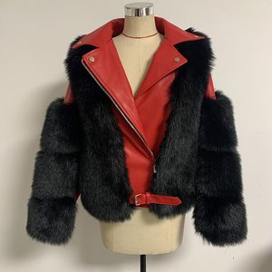 여성 코트 추수 감사절 선물 겨울 옷깃 모조 여우 가짜 여우 모피 접합 pu 재킷 야외 레저 패션 거리 여러 가지 빛깔의 가죽 코트 크기 S-3XL