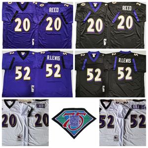 Mitchell and Ness Throwback Football Vintage 20 Ed Reed Jersey Men 75th Anniversary Retro 52 Ray Lewis Black Purple White All Stitched ncaa