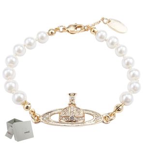 Saturn bracelet pearl beaded strand diamond tennis planet bracelets woman gold designer jewelry vivi fashion accessories with box