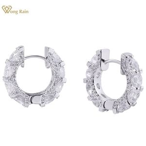 Hoop Hie Wong Rain Luxury 925 Sterling Silver 3EX Round Cut VVS Created Diamonds Earrings Fine Jewelry Gift Drop 221109