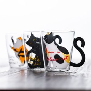 Cartoon Cat Glass Tumblers Cup With Handle Microwave Usable Japanese Milk Tea Coffee Mug Animal Tail Handles Valentine's Day Lover Gifts 7yj E3