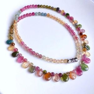 Chains Colorful Tourmaline Beaded Necklace Women Healing Gemstone Fine Jewelry Genuine Natural Crystal Chokers Necklaces