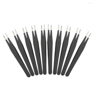 Watch Repair Kits 10Pcs/Set Stainless Steel Tweezers Anti-Static Anti-rust Straight Industrial Precision Repairing Maintenance Tool Black