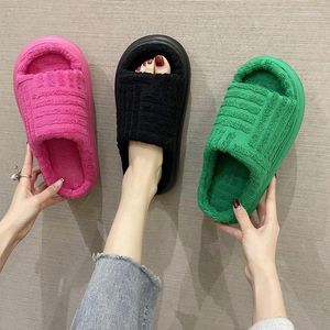 Sandals 2022 Green Winter Brand Women Slipper Fashion Fur Slides High Quality Soft Sole Comfort Open Toe House Flip Flops