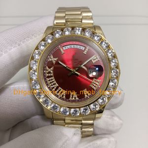 Relógio automático masculino de 5 cores na caixa, bisel de diamante grande, mostrador vermelho, 43 mm, pulseira de ouro amarelo 18k, relógios mecânicos, relógios de pulso, relógios de pulso