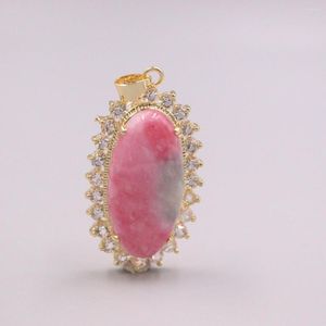 Hänghalsband riktiga jade 18k guldpläterade kvinnors rosa ädelsten diamant glänsande smycklegering charm med silver 925 vete halsband