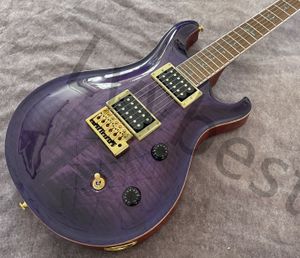 Gitara elektryczna Solid Flame Purple Board Top Black Open Golre Gold Pickups CNC Arctop Kształt