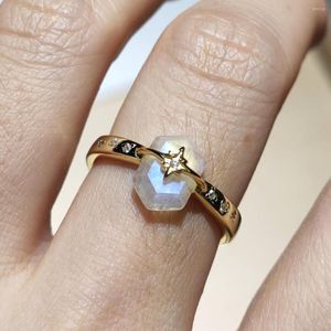 Cluster Rings Personalized North Star Ring 925 Sterling Silver Natural Hexagon Moonstone Engagement For Women Gift