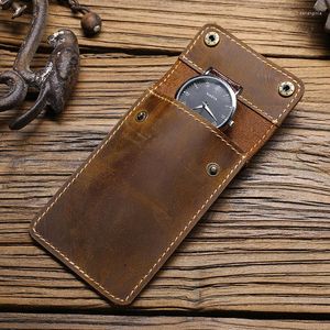 Titta på lådor Cow Leather Box Handgjorda rullar Travel Case Portable Arvwatch Pouch Storage Bag Organizer Holder Gift B B B