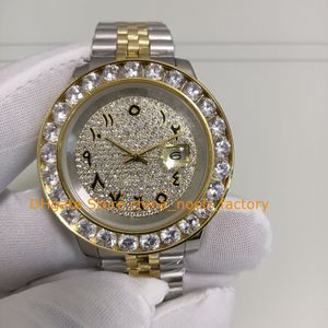 Z pudełkowymi męskymi zegarek Mężczyźni 43 mm Big Diamond Bezel Arabski rzymski wybieranie Data żółtej złotej bransoletki Azja 2813 Ruch zegarków mechanicznych zegarków