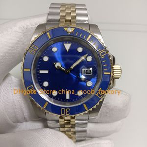 10 Färg Män automatisk klocka i Box Mens 40mm 2tone 18k Yellow Gold Steel Blue Ceramic Bezel Asia 2813 Movement Sport Mechanical Watches