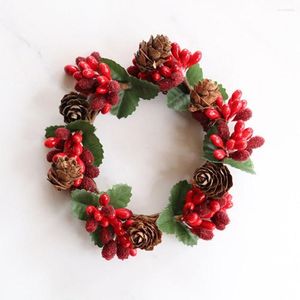 Flores decorativas Christmas Wreath Taper Candle Rings Candlestick Stand For Dinner Wedding Party Casa Ornamentos de 10 cm