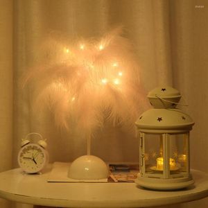 Luci notturne Lampada da tavolo fata leggera con piume nordiche per la casa, soggiorno, camera da letto, festa, ornamento di nozze, decorazione romantica